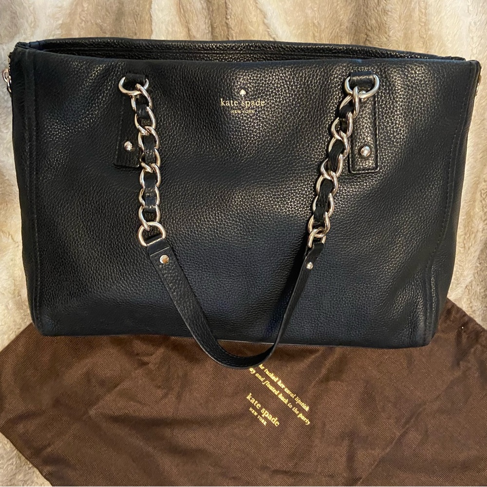 ♠️ kate spade ♠️ Large Black Pebbled Leather Handbag with Chain Accent Handles
